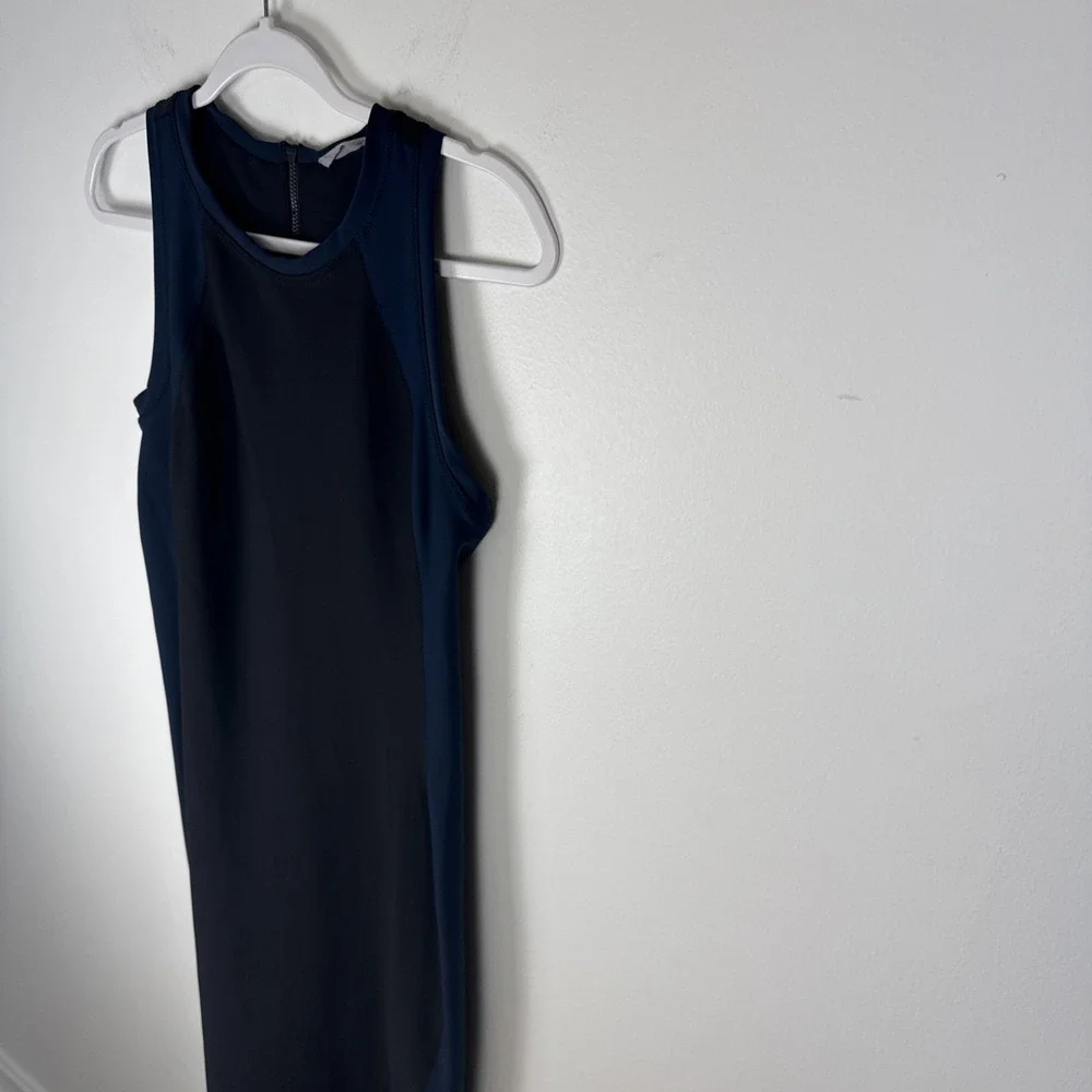 Athleta Stellar En Route Sleeveless Black Blue Colorblock Dress Size S Bodycon